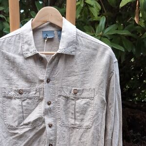 NWT Vintage 100% Linen Lizwear Linen Beige Wood Button-Up Shirt